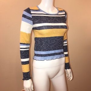 Almost Famous Striped Ribbed Top Size M Long Sleeve Blue Yellow School Casual